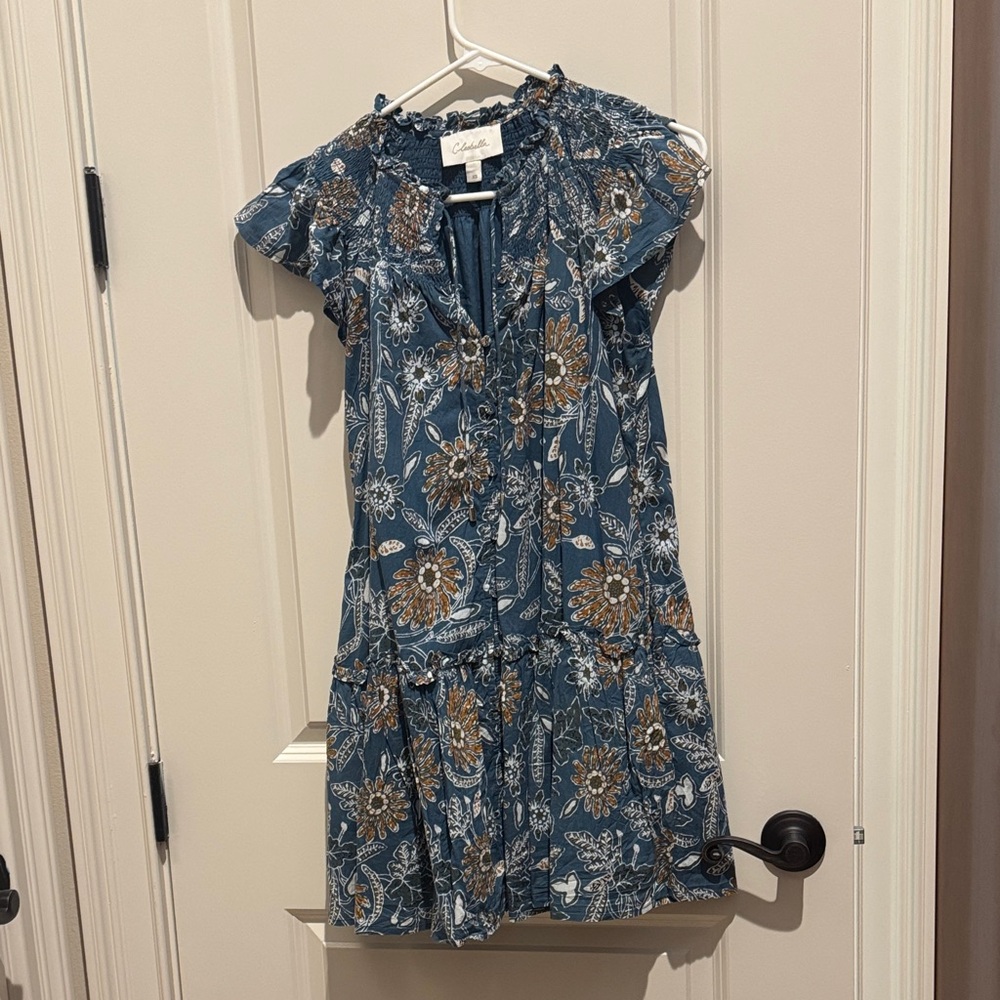 Cleobella Blue and Brown Floral Mini Dress